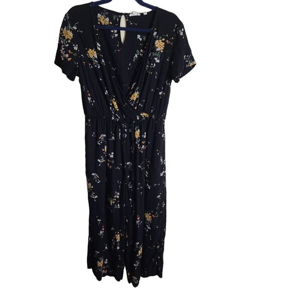 Fat Face Black Floral V Neck Short Sleeve Jumpsuit Size 8 - Picture 1 of 8